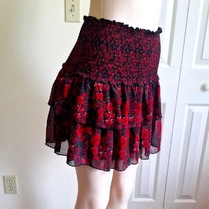 Blue Rain Red and Black Floral Mini Skirt Size M